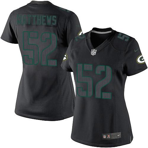 Women's Elite Clay Matthews Nike Jersey Black - #52 Impact NFL Green Bay Packers